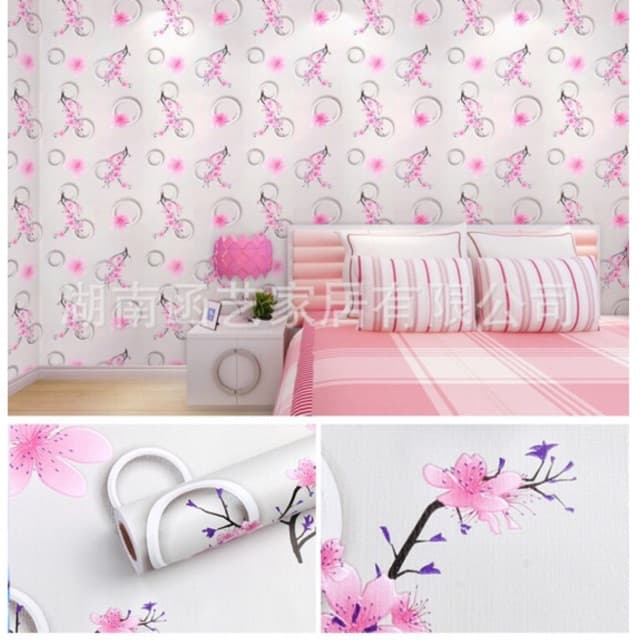 10m giấy dán tường hoa đào hồng khổ 45cm có keo dán sẵn