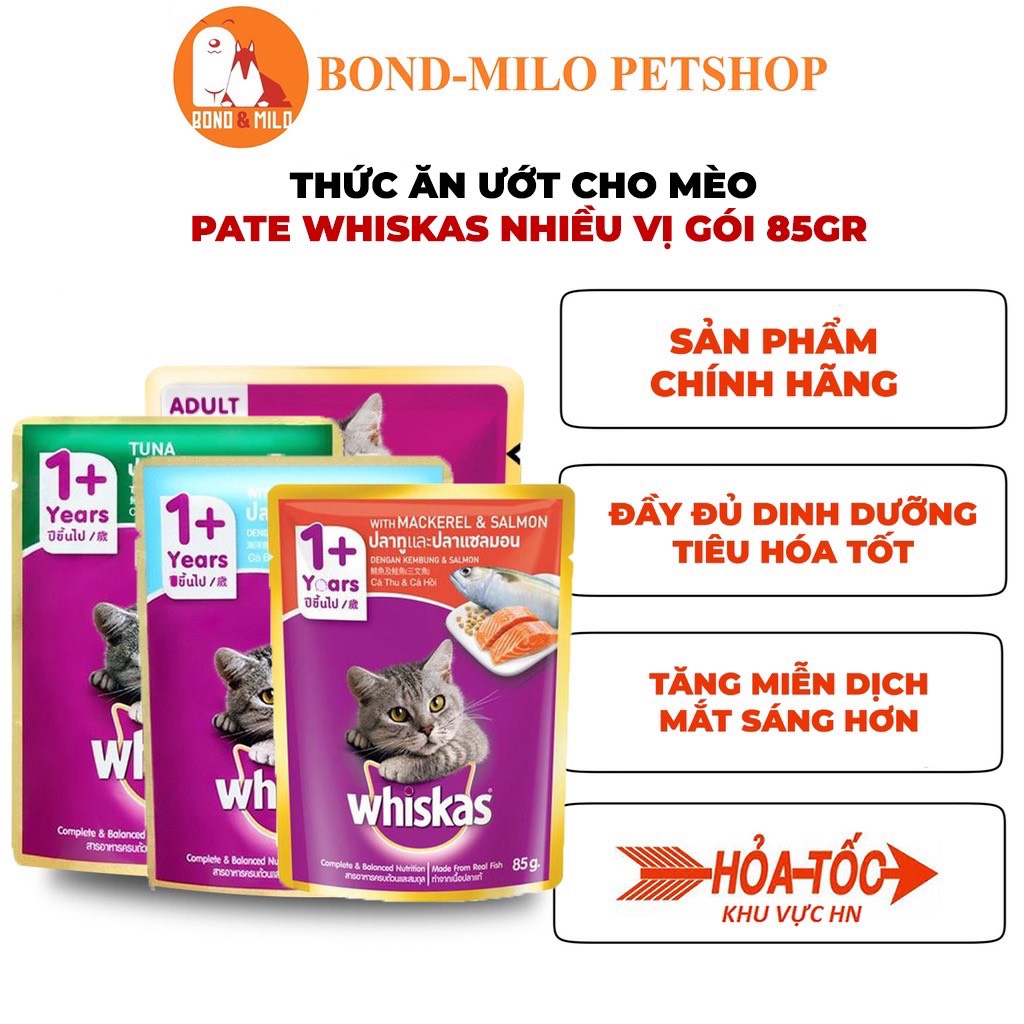 Thức ăn ướt cho mèo pate whiskas gói 80gr - bondmilo petshop