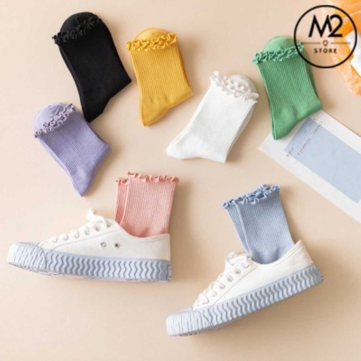 Tất Bèo Nhún Nữ Cổ Cao Phong Cách Vintage Hàn Quốc TNG17
