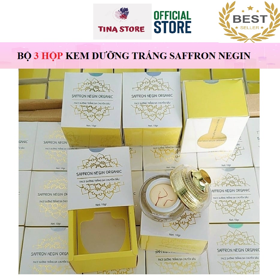 Bộ 3 Hộp Kem Face Dưỡng Trắng Da Mặt Chuyên Sâu Saffron Negin Organic 10gr