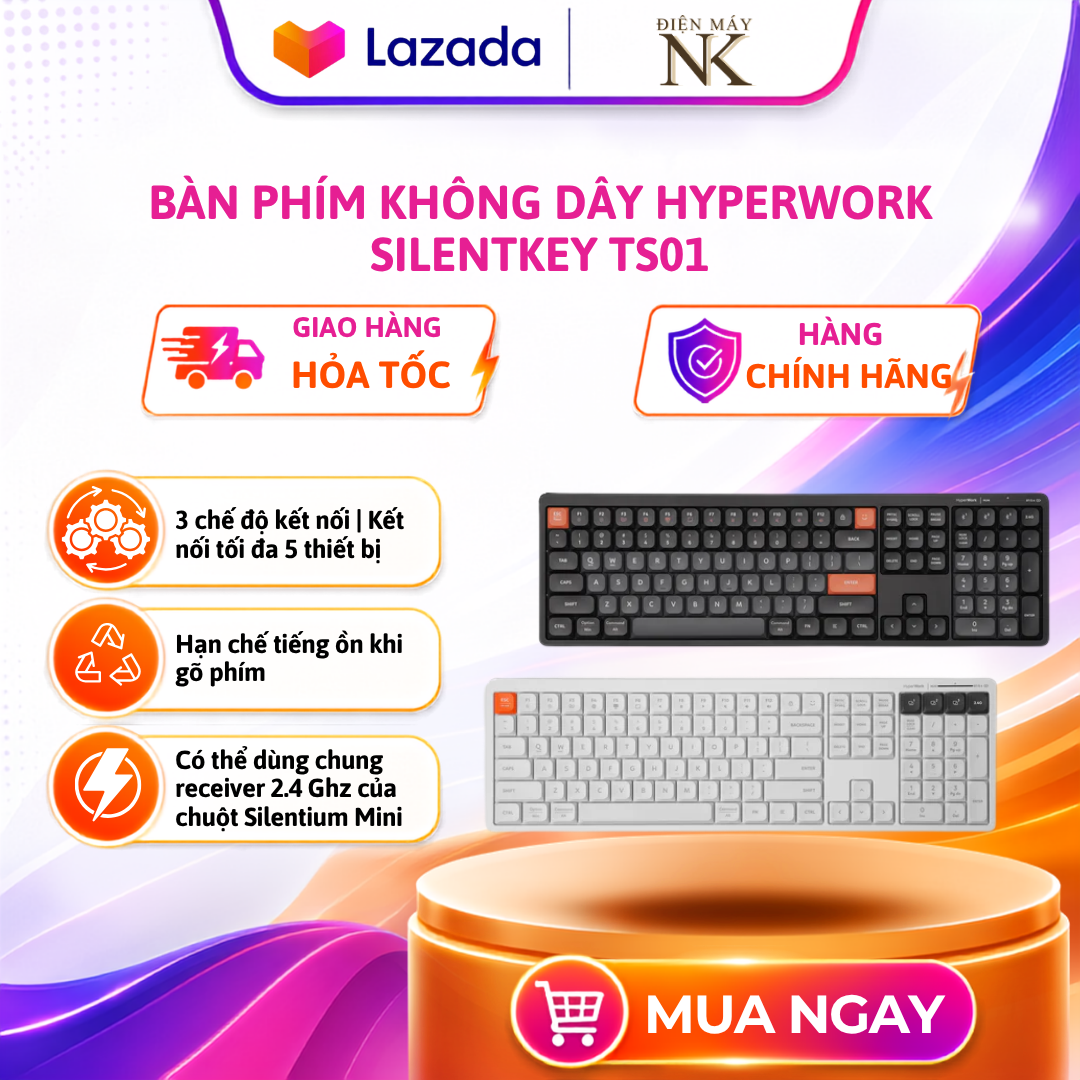 Bàn phím không dây HyperWork SilentKey TS01 - Bảo Hành 12 Tháng
