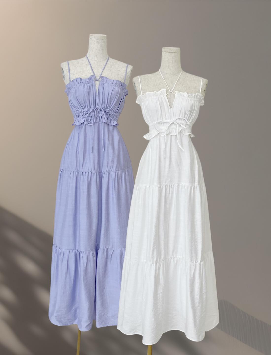 Đầm maxi tầng dây yếm nhún bèo cut out lưng đi biển cực xinh