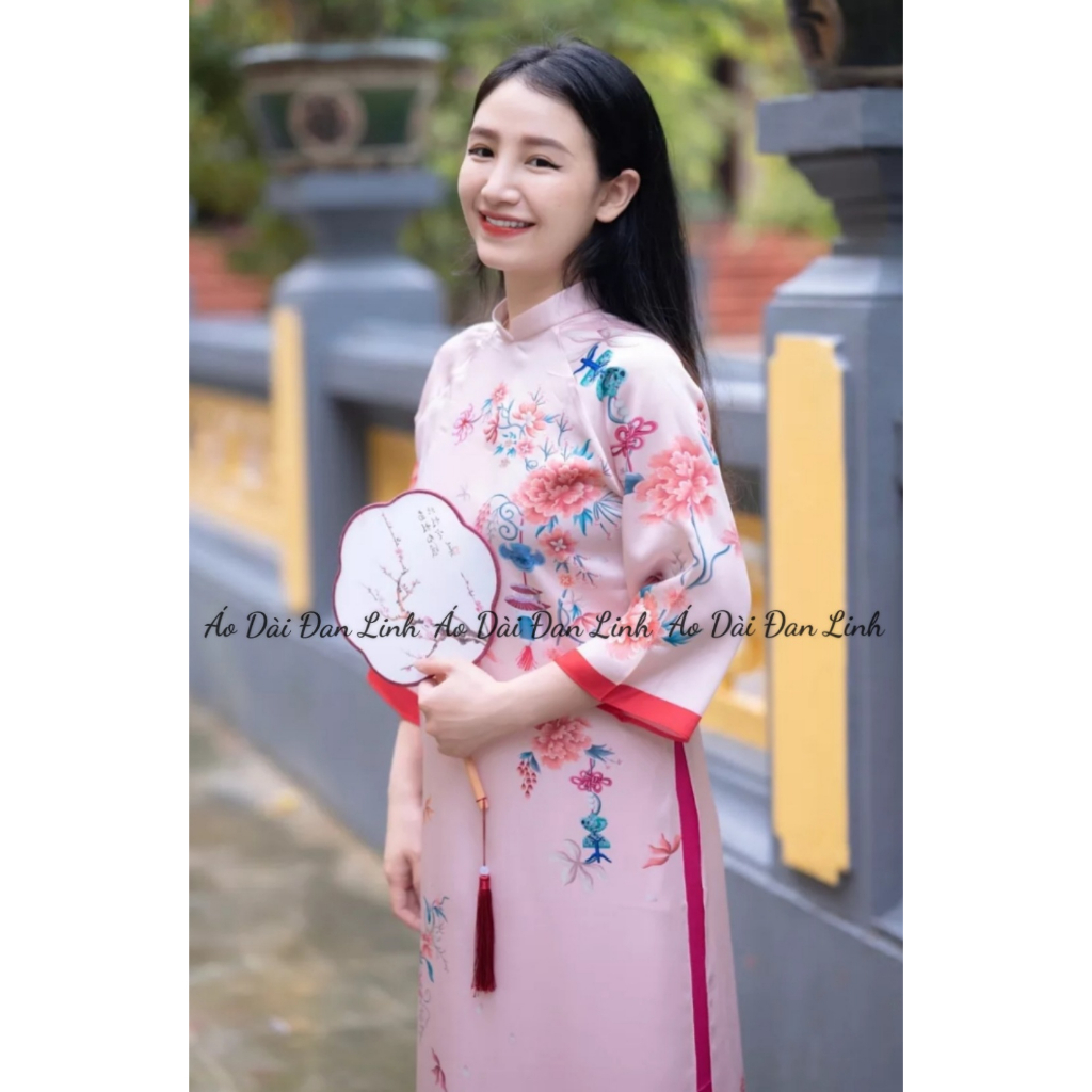 Áo dài dáng suông lụa cao cấp màu hồng trẻ trung - Áo Dài Đan Linh