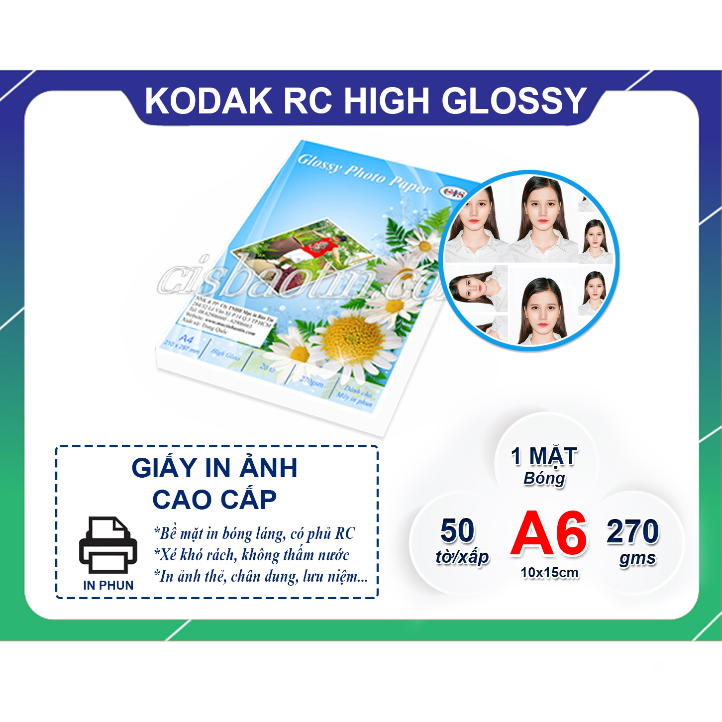 GIẤY IN ẢNH KODAK RC A6 HIH GLOSSY