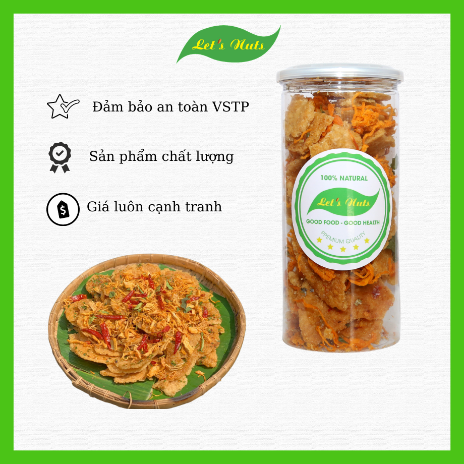 Cơm cháy lắc khô gà Let's Nuts hộp 300g đảm bảo ngon đồ ăn vặt thích hợp cho hội họp dã ngoại letnut