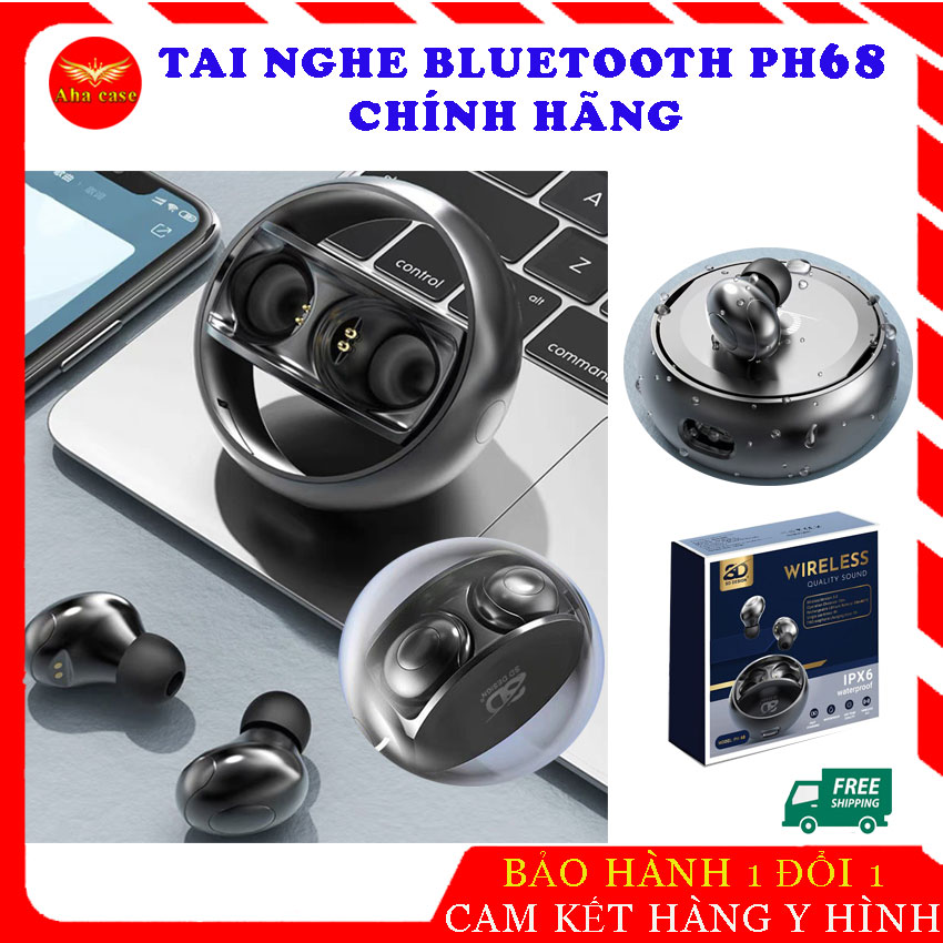 Tai nghe Bluetooth chính hãng PH68- SD Design, tai nghe không dây Chống Ồn, Chuẩn Bass, Pin trâu 3-5 giờ , Mini thể thao. tay ghe k day , bảo hành 12 tháng.