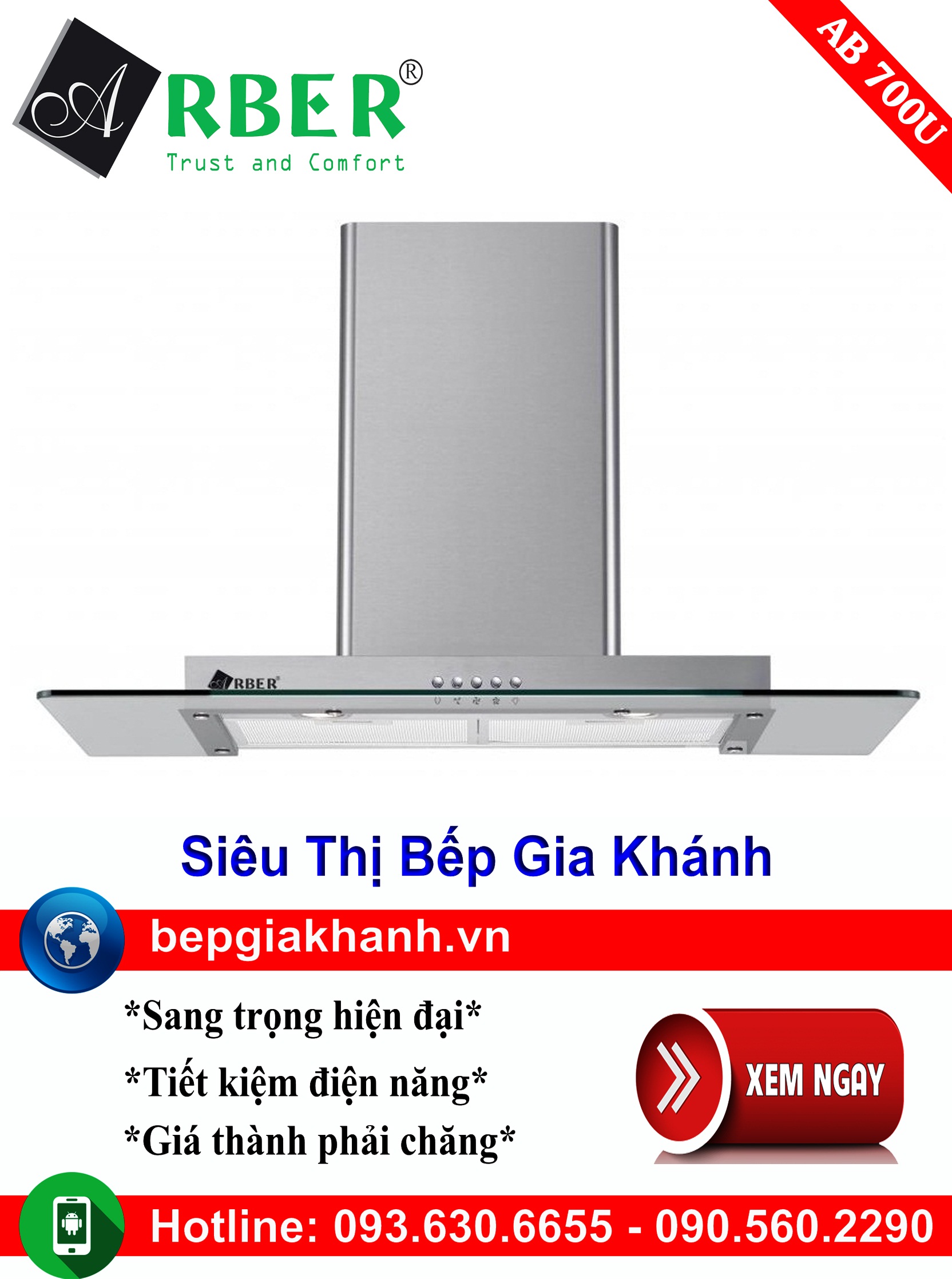 [HCM]Máy hút mùi kính thẳng 70cm Arber AB 700U máy hút mùi nhà bếp máy hút mùi bếp máy hút mùi kính cong máy hút mùi canzy máy hút mùi mini máy hút mùi âm trần máy hút mùi electrolux may hut mui