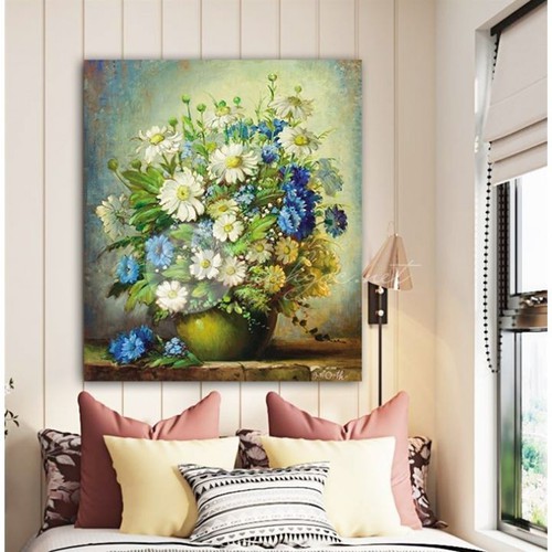 Tranh treo tường Canvas bình hoa phong cách cổ điển có khung 60x40cm