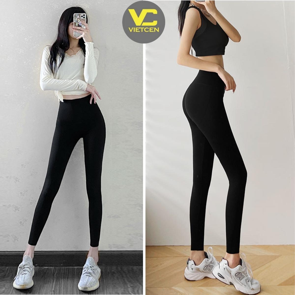 Quần legging nữ dài nâng mông cạp cao body leggin ôm bó co giãn vải dày mịn vietcentrevn