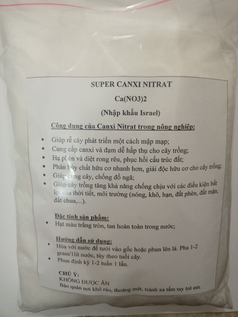 1 Kg Super Canxi Nitrat 15.5-0-0 (+26.5 CaO) chính hãng Israel chống thối trái nứt trái, kích ra rễ mạnh, giúp cây cứng cáp, bổ sung Canxi cho cây trồng