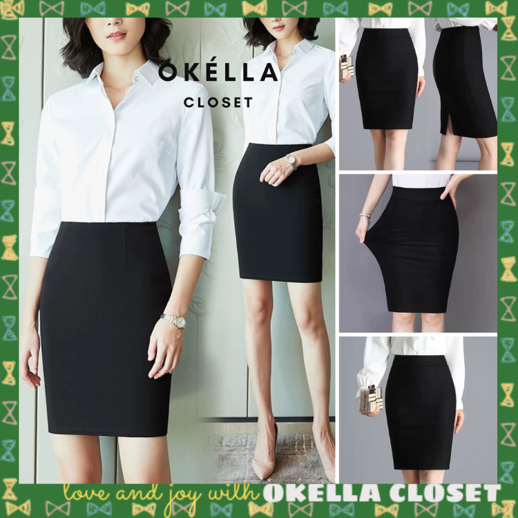 Chân váy nữ dáng công sở chất Umi Hàn co giản, Chân váy bút chì xẻ tà sau dáng ôm mông Okélla