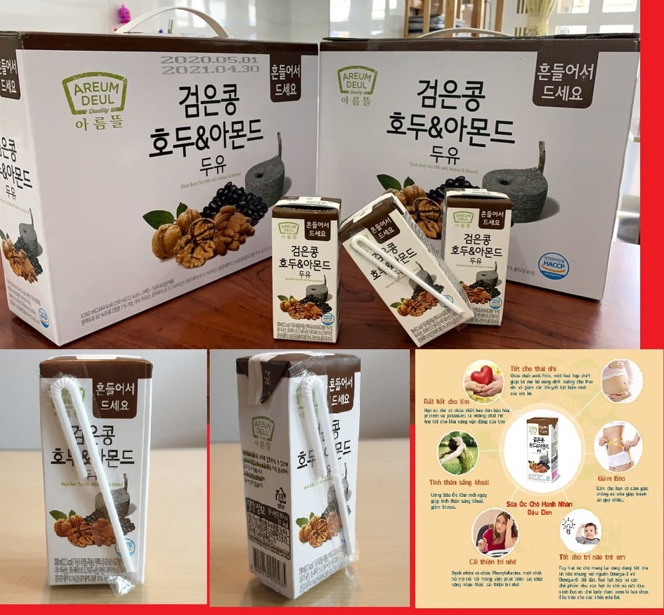 [HCM]Sữa Óc Chó Hạnh Nhân Đậu Đen Areum Deul Hàn Quốc - Thùng 24 hộp x 190ml