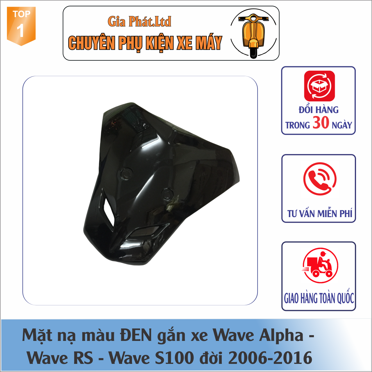 Mặt Nạ màu ĐEN gắn xe Wave Alpha , Wave RS, Wave S100 đời 2006-2016 nhựa ABS cao cấp -LZD-GP-2459