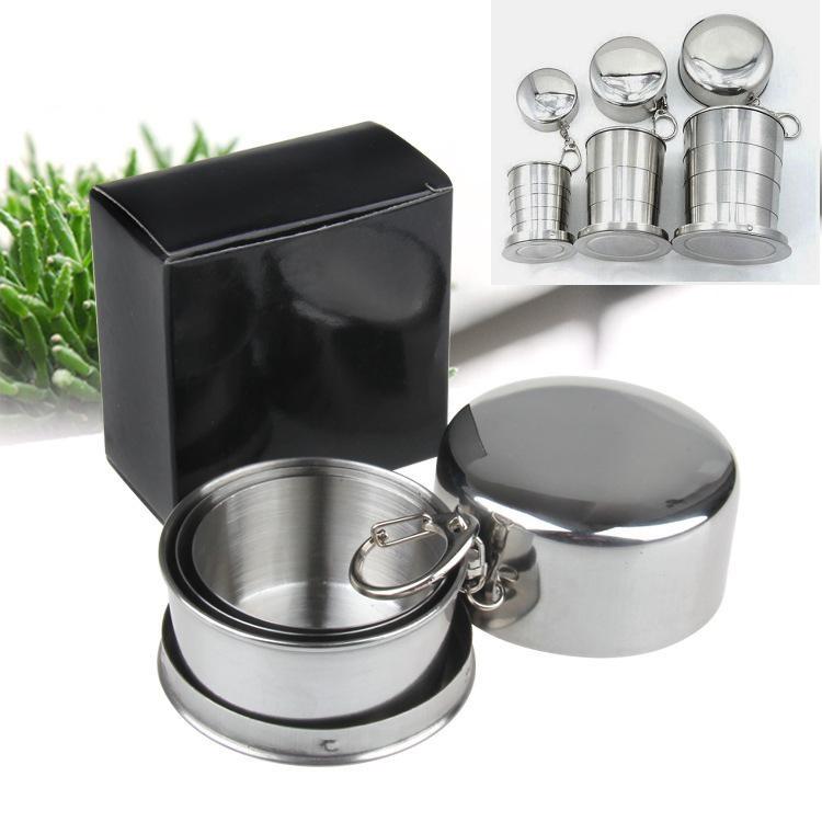 Ly inox gấp gọn có nắp 60ml có móc khóa,100% inox