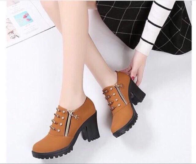 Bốt nữ gộc ngọc da lộn nâu cực sang