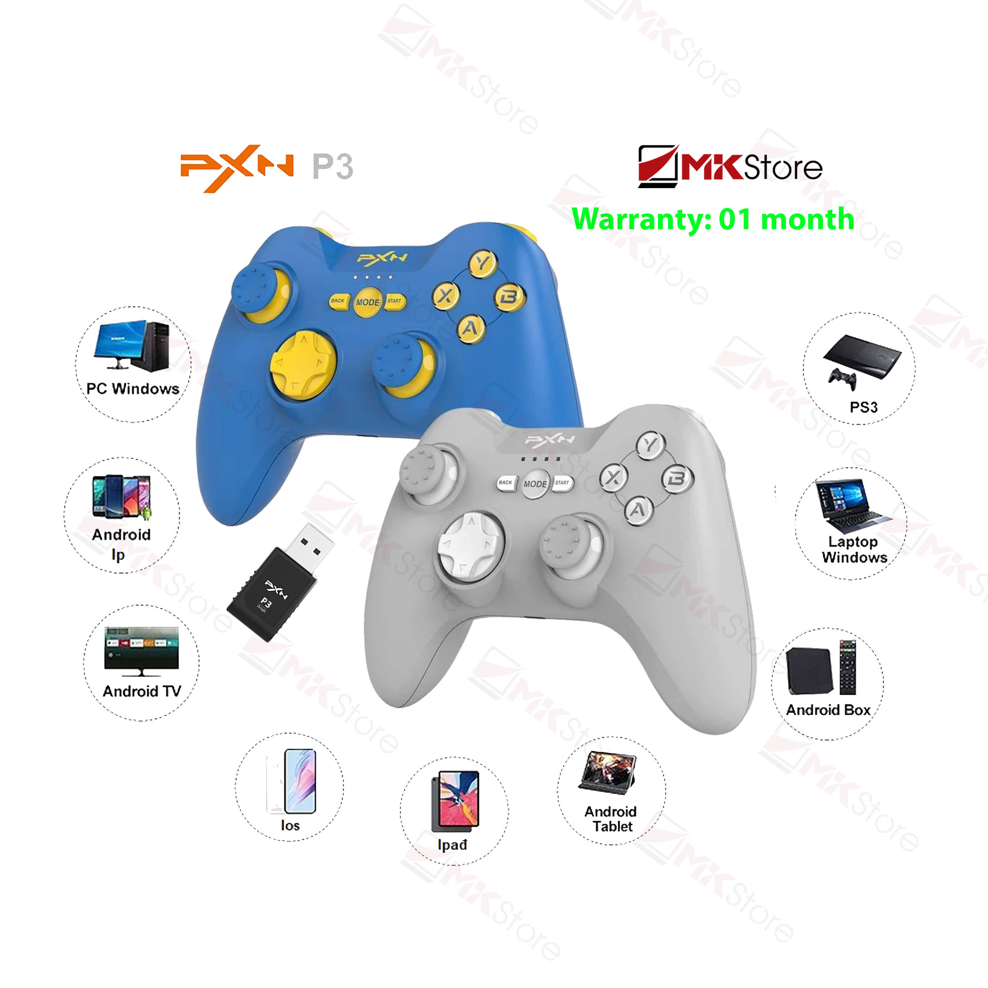 Tay cầm chơi game không dây PXN P3 Bluetooth + Wireless Receiver MKStore
