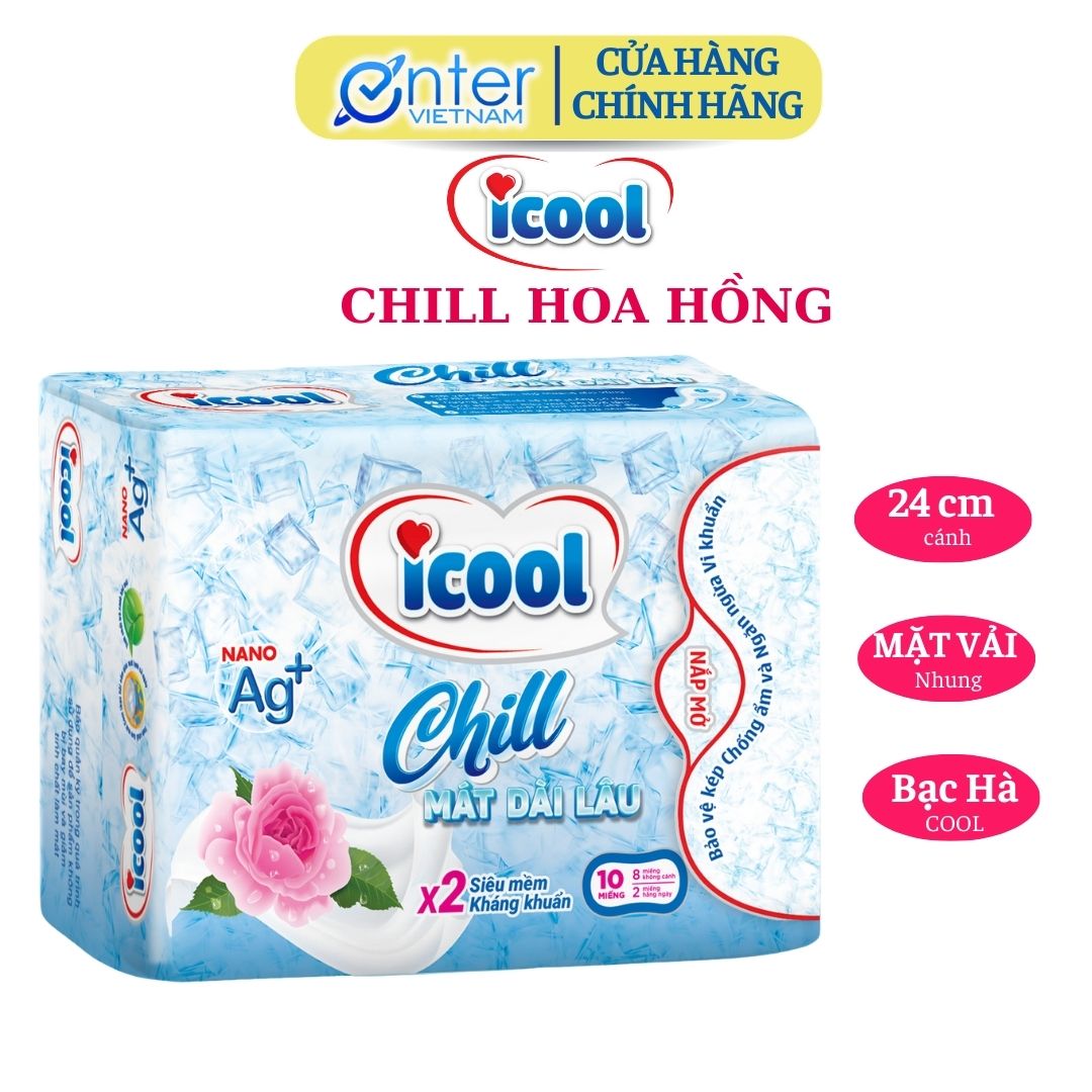 Hàng Chính Hãng Băng vệ sinh ICOOL CHILL hoa hồng 10 miếng MẶT VẢI siêu mềm mát lạnh