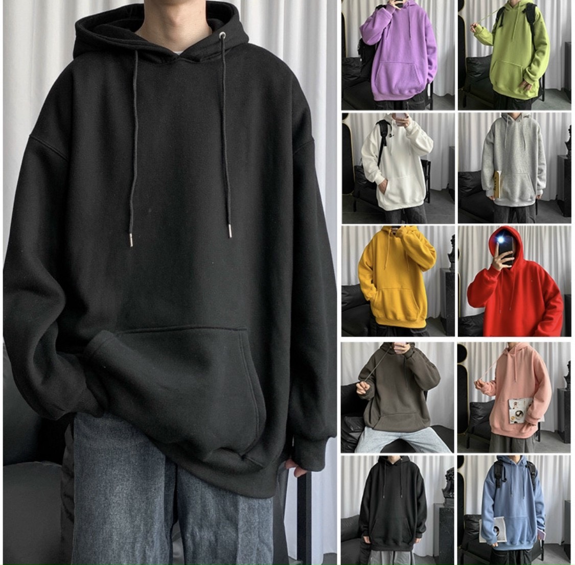 Áo hoodie nỉ tay dài trơn nam nữ unisex