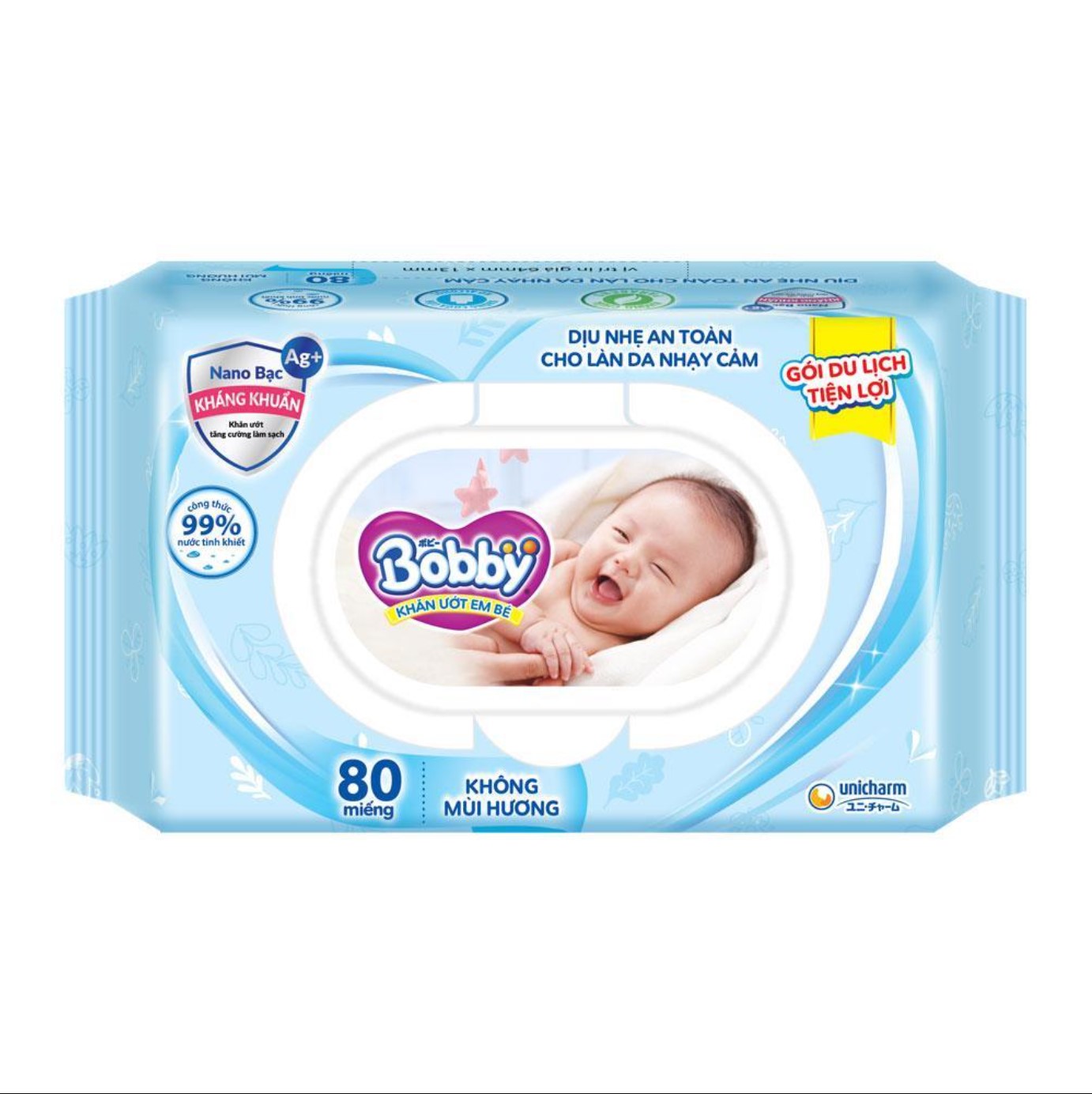 Bobby khăn giấy ướt có nắp đậy 100 tờ không mùi