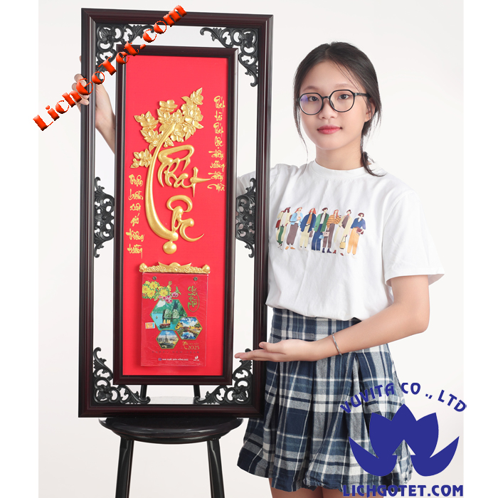 Lịch gỗ tết đẹp phù điêu chữ phát lộc