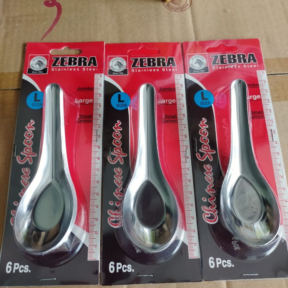 Bộ 3 vỉ muỗng cơm inox trung bộ 6 cái - 100080 zebra thái lan