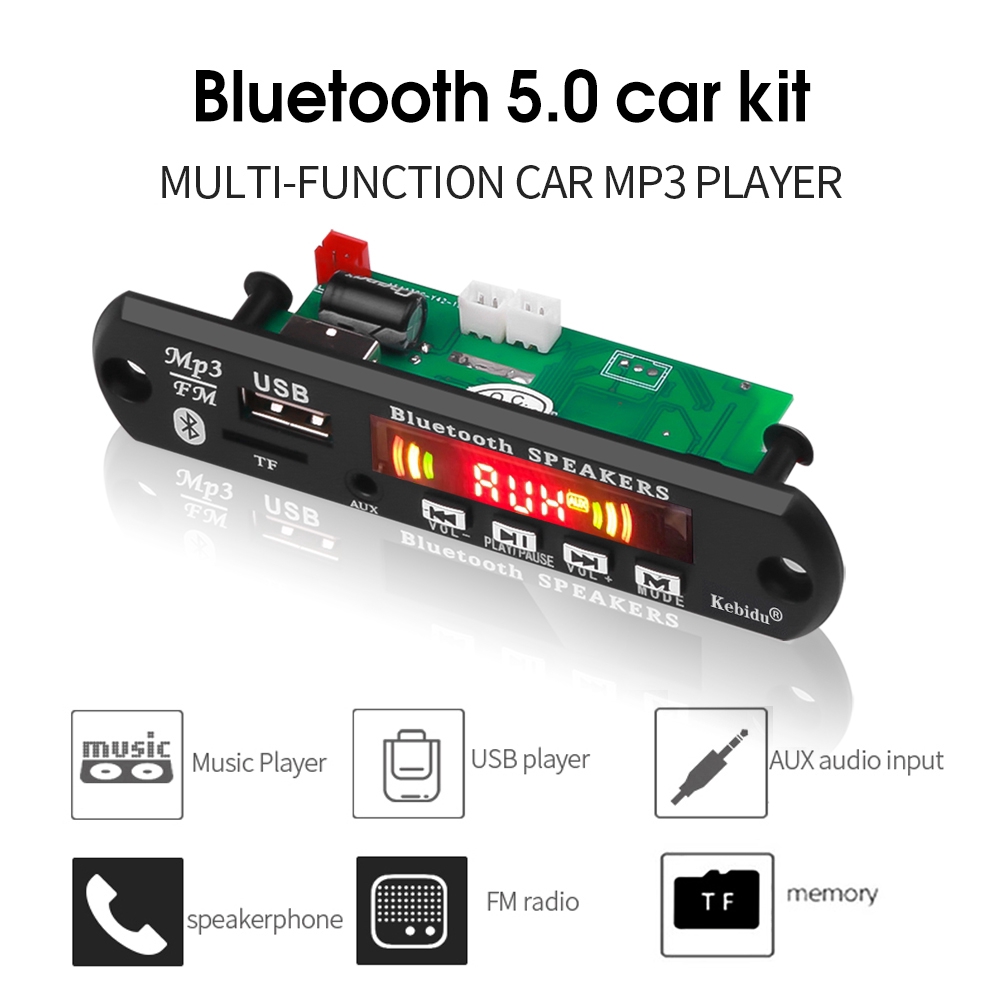 Bảng mạch giải mã âm thanh dc 5v / 12v bluetooth 5.0 usb, aux, sd, fm, mp3 / wma / wav / flac / ape đen màn hình màu