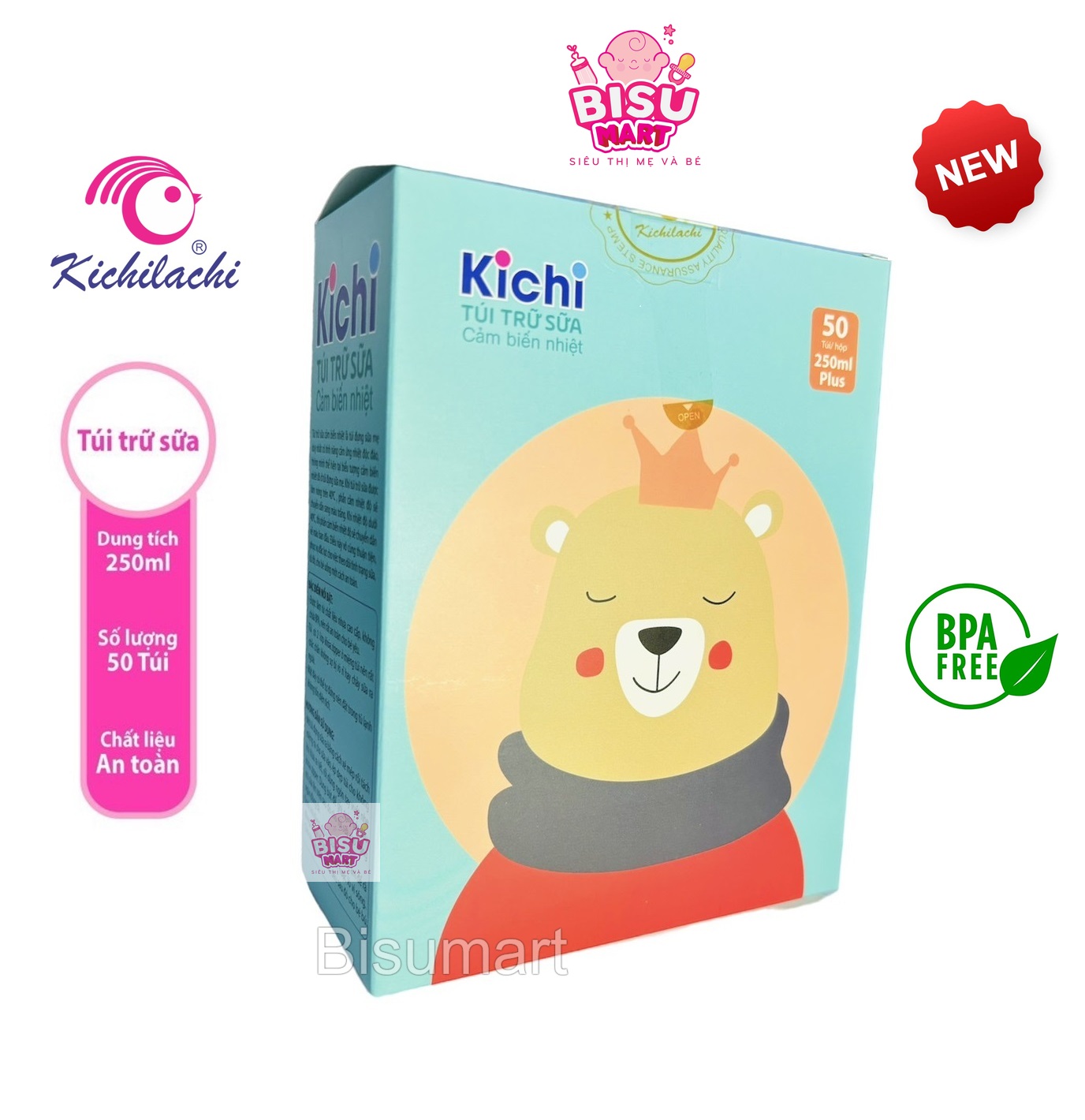 Túi Trữ Sữa Kichilachi 250ml - Có Khóa Zip Chắc Chắn Chống Rò Rỉ