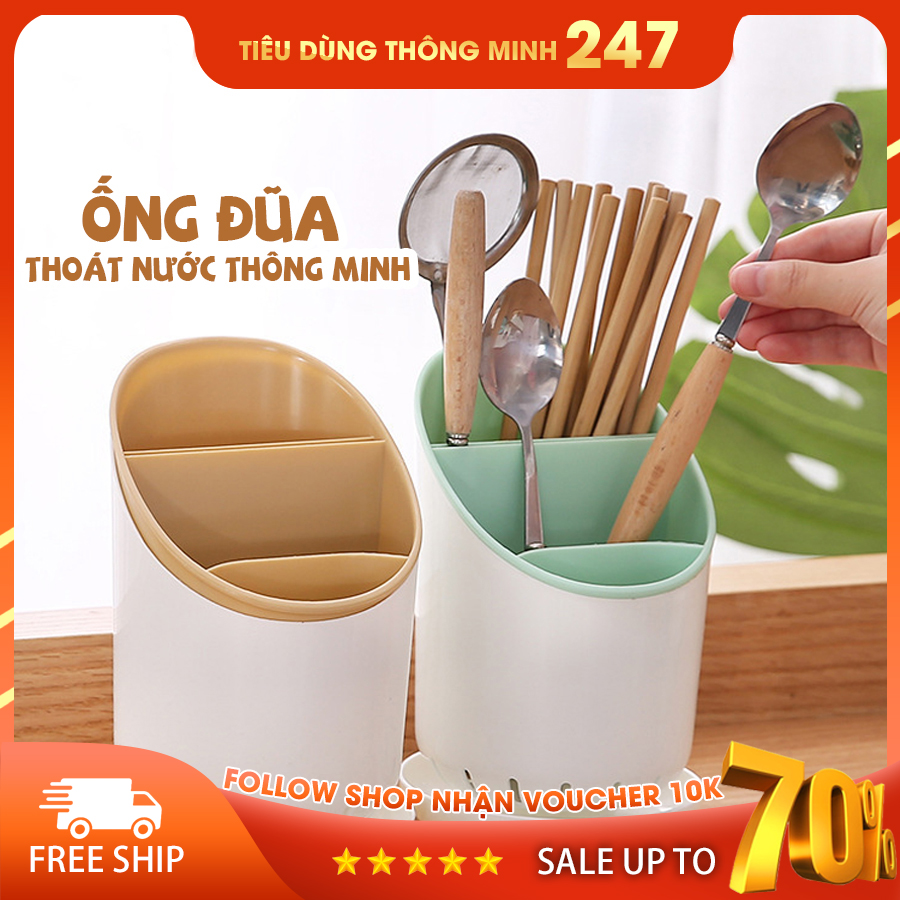 Ống Đựng Đũa Muỗng Nĩa Dao Có Khay Hứng Nước Tiện Lợi - Thiết kế thông minh ( Màu ngẫu nhiên )
