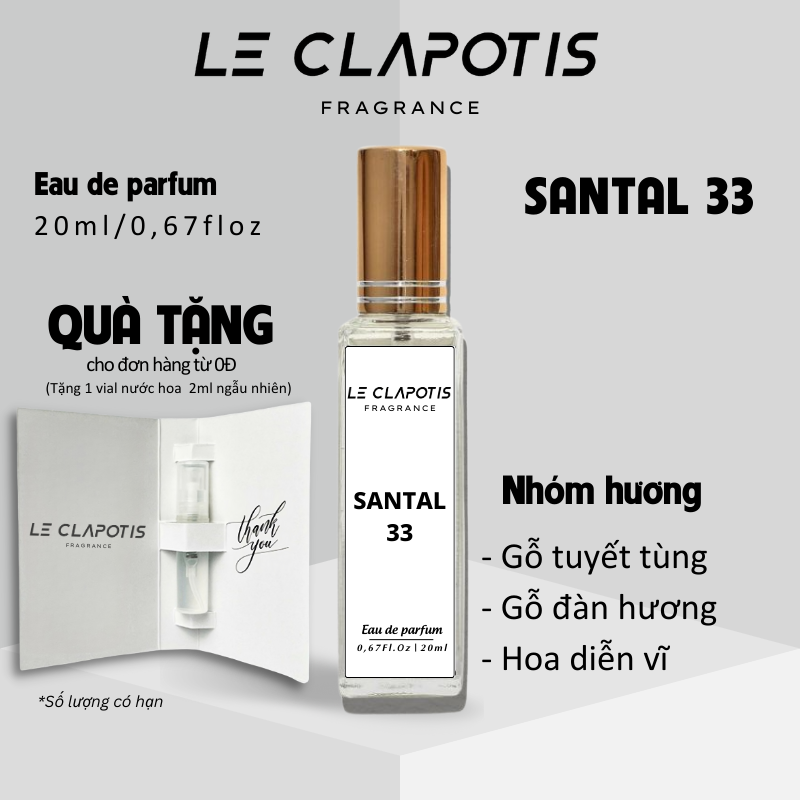 Nước Hoa Santal 33 chính hãng Le Clapotis 30ml thơm lâu hương gỗ trầm ấm sang trọng