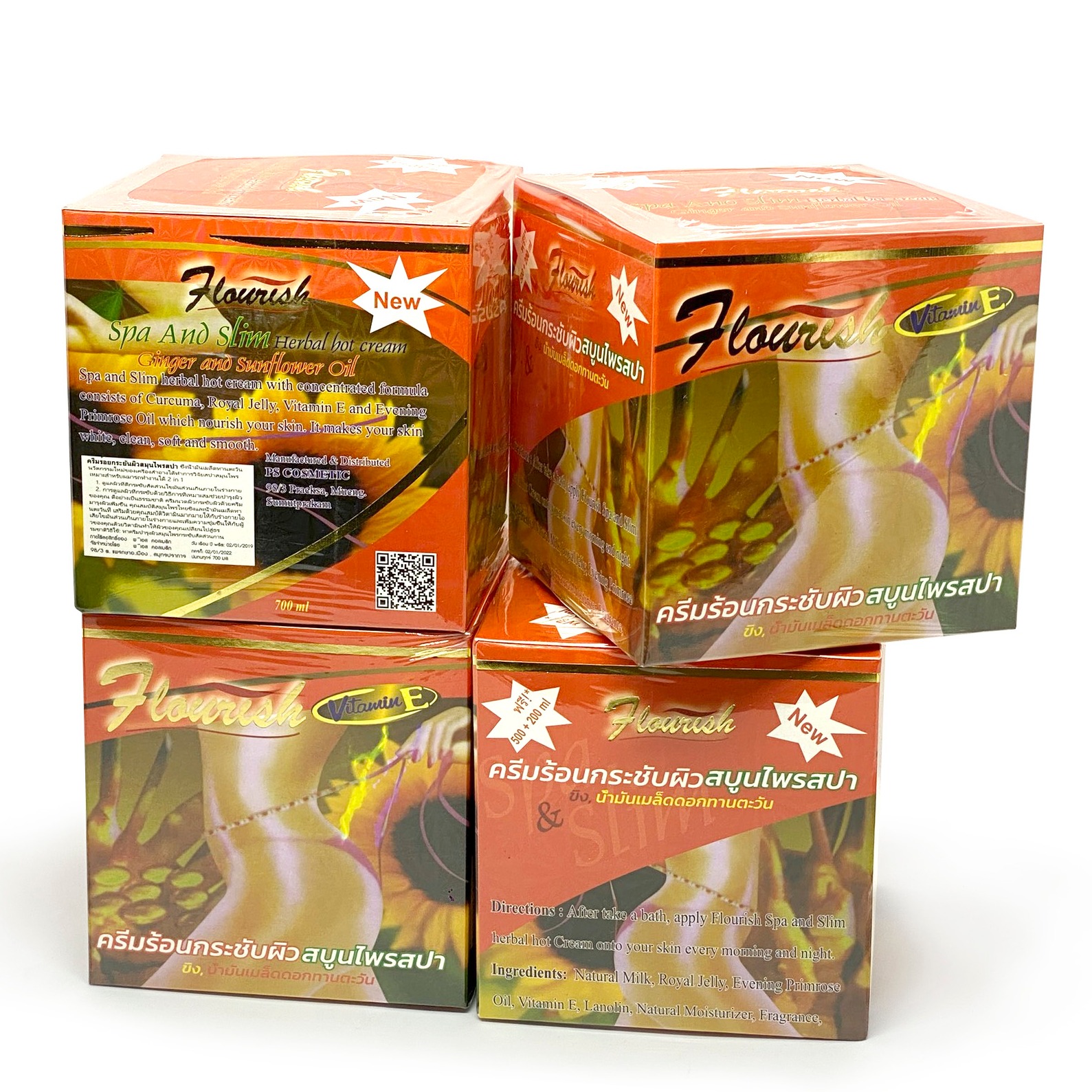 Bộ 4 hộp kem tan mỡ bụng gừng ớt Flourish Thái Lan