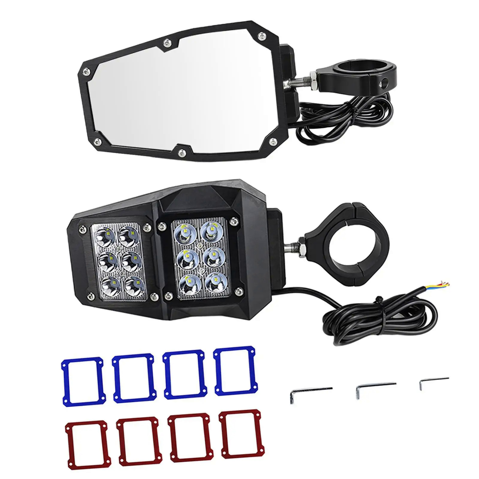 Gương chiếu hậu với phụ kiện ánh sáng Gương Chiếu Hậu Xoay 360 độ có thể gập lại 90 độ cho thanh cuộn 1.75inch 2inch