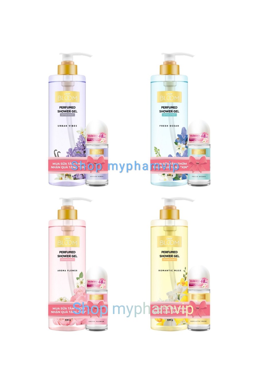 Sữa tắm nước hoa cindy bloom 640g tặng kèm lăn cindy bloom 50ml