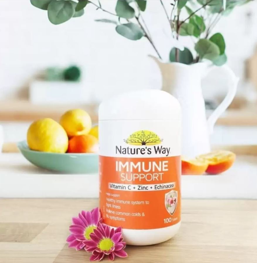 Viên giúp hỗ trợ miễn dịch Nature’s Way Vitamin C + Kẽm + Hoa cúc tím