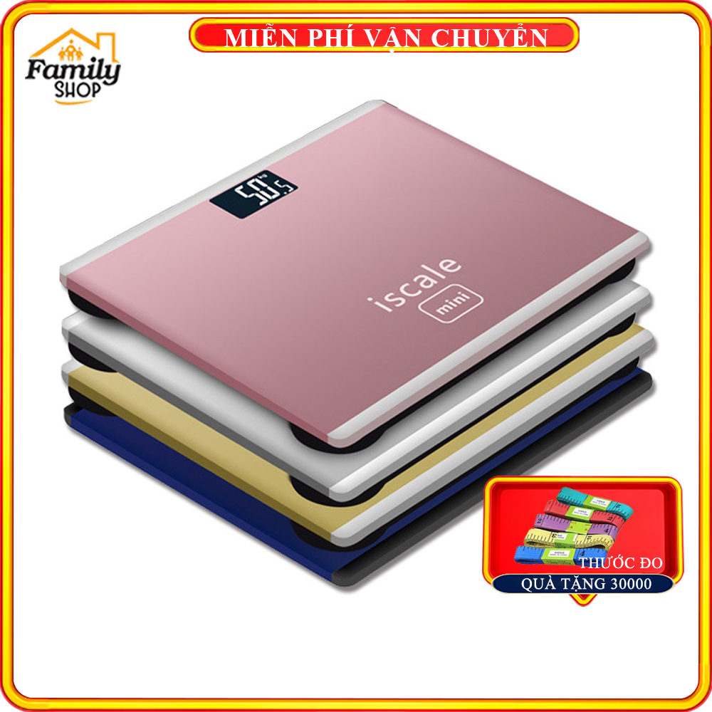 Cân sức khỏe Iscale điện tử kính cường lực theo dõi cân nặng sức khỏa gia đình (TẶNG KÈM THƯỚC DÂY)