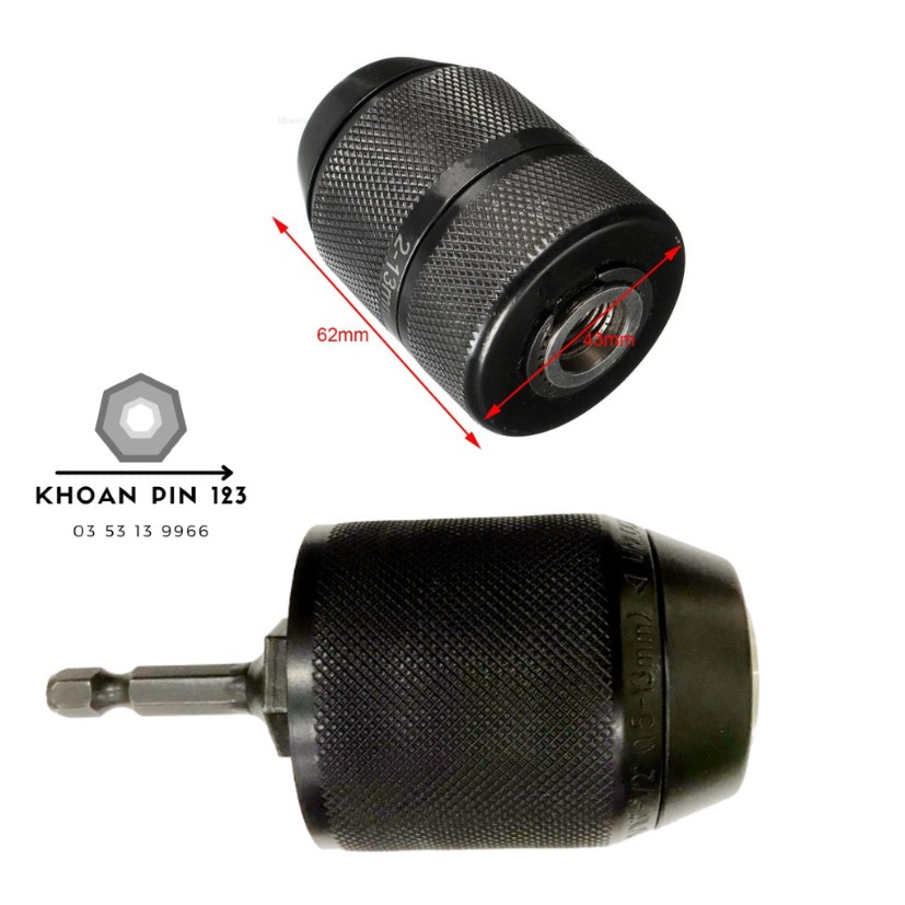 Đầu kẹp mang ranh kẹp mũi khoan auto lock 13mm bằng kim loại (kèm chuôi lục giác)
