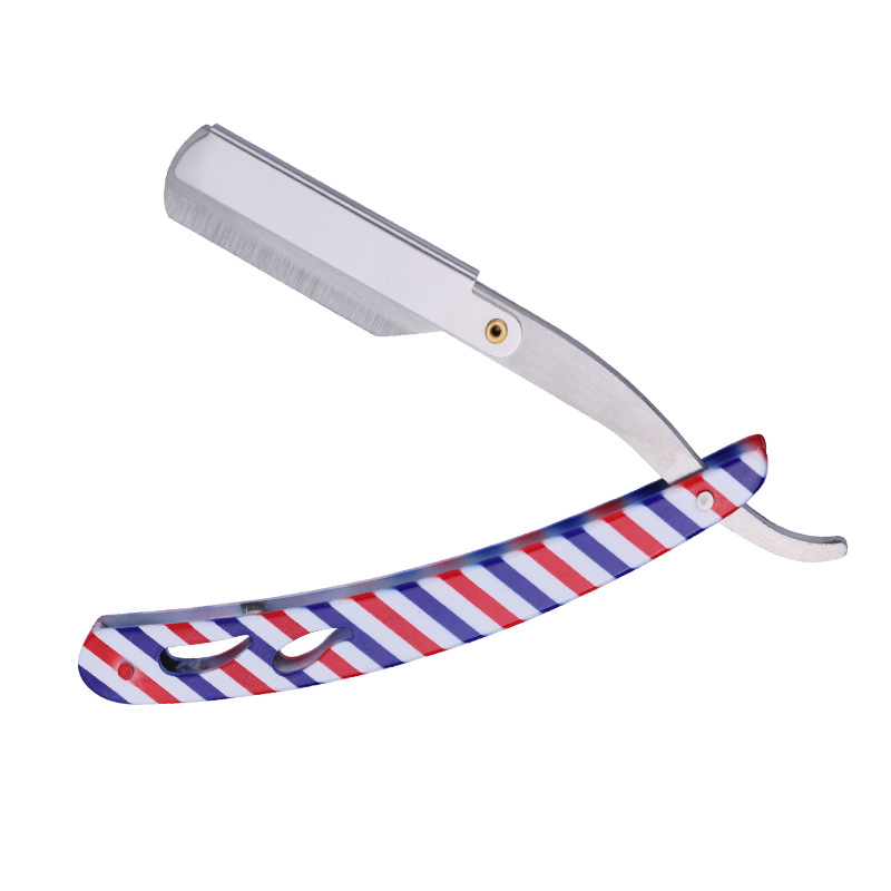 Dao cạo râu Barber chuyên nghiệp thép sọc xanh đỏ