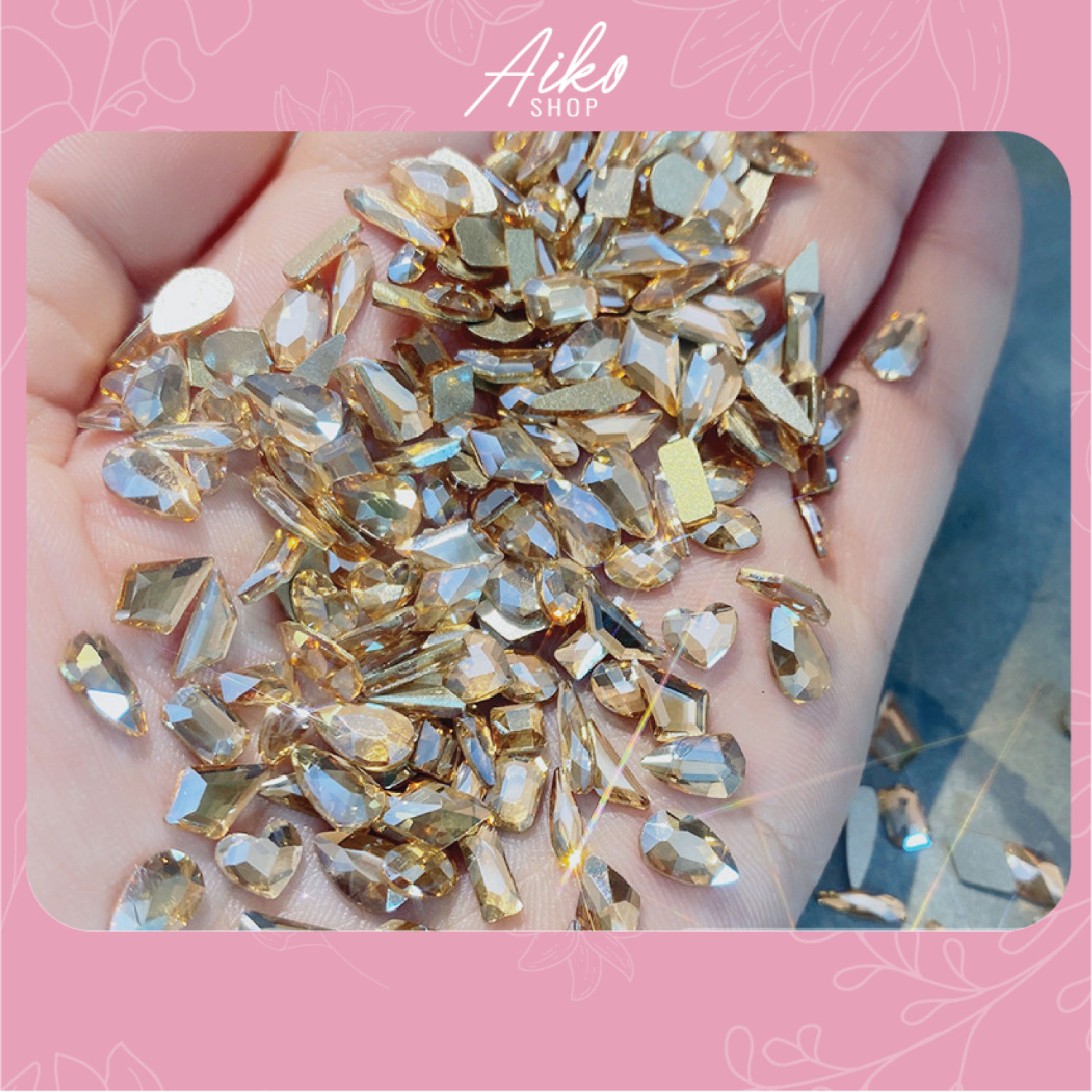 Đá pha lê chân bằng, phụ kiện đính móng nail sét 50 viên