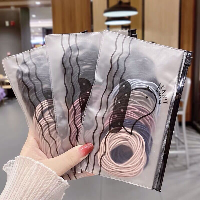 [HCM]Set 100 dây thun buộc tóc kèm túi zip mix 5 màu, bịch dây thun cột tóc 100 sợi hàng nhập -MiniMiu