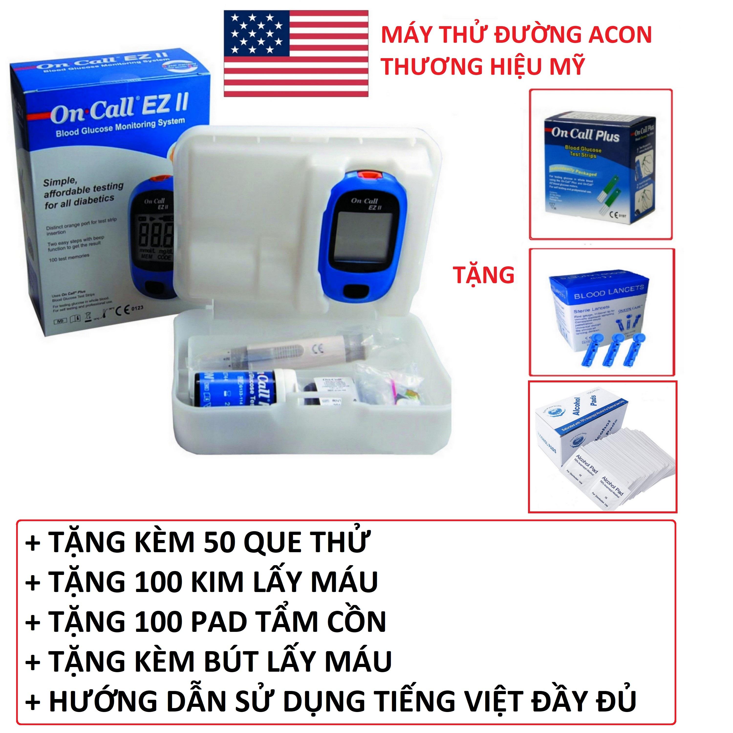[HCM]Máy đo đường huyết tiểu đường trong máu của Mỹ Acon On call EZ II tặng kèm 50 que thử ( BẢO HÀNH TRỌN ĐỜI )
