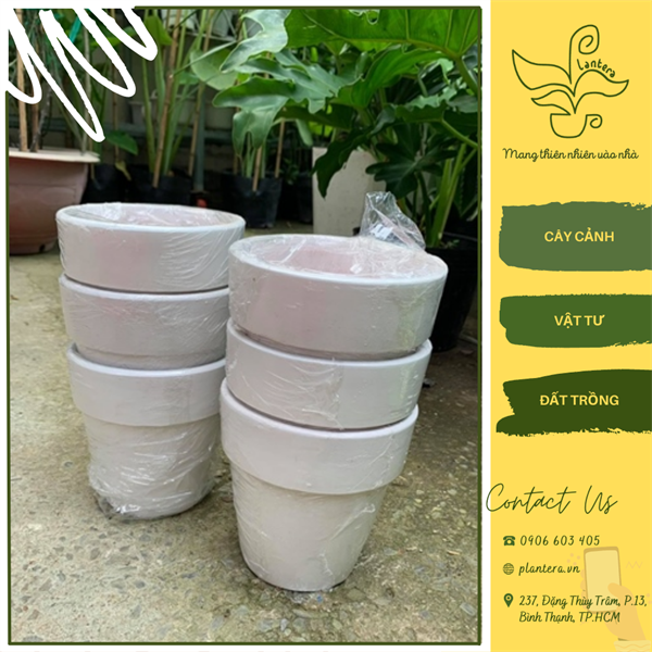 Chậu đất nung gờ ly màu trắng 13x13cm - khay chậu - chậu đất nung - chậu đất nung đường kính 11-15cm