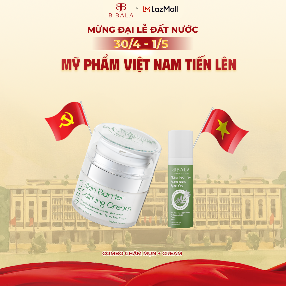 Bộ đôi Kem dưỡng ẩm, làm dịu + GEL chấm mụn Tràm Trà 15ML BIBALA