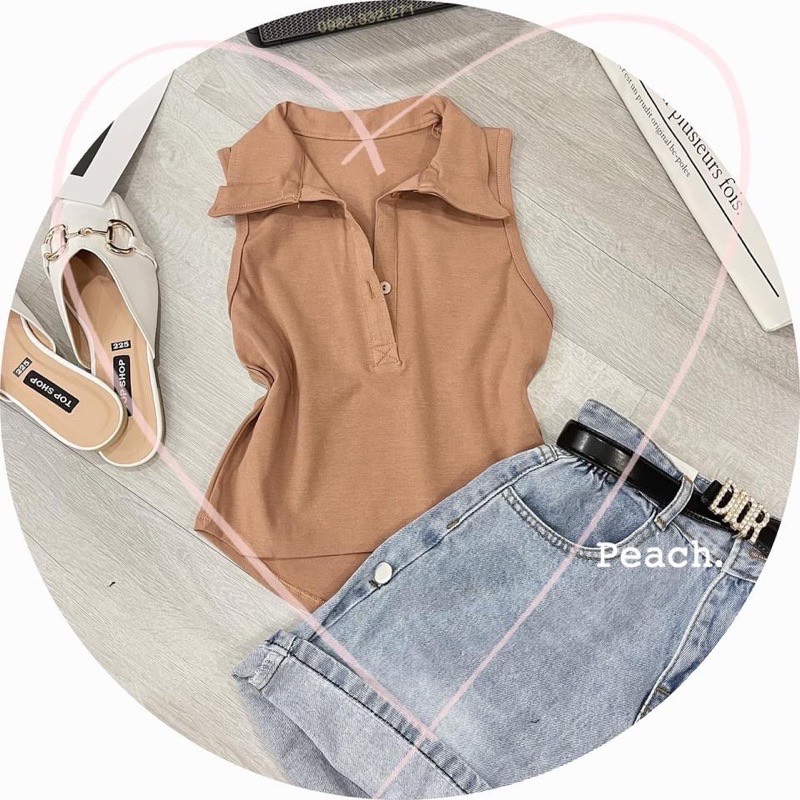 Áo thun body croptop cổ bẻ sát nách chất vải co giãn 4 chiều lên from tôn dáng