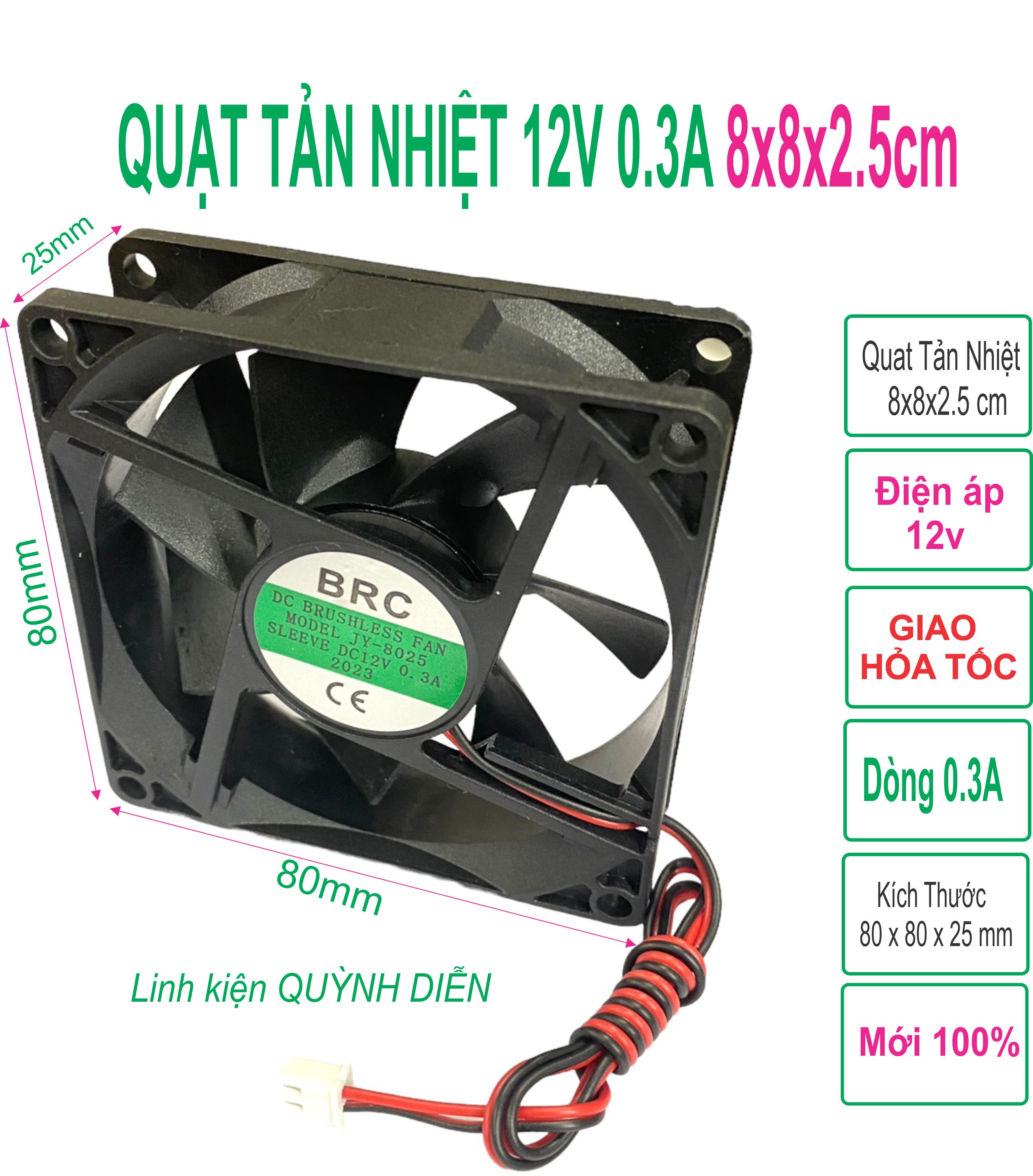 Quạt tản nhiệt 12v - 8x8cm dầy 2.5cm mới 100% - linhkien hd