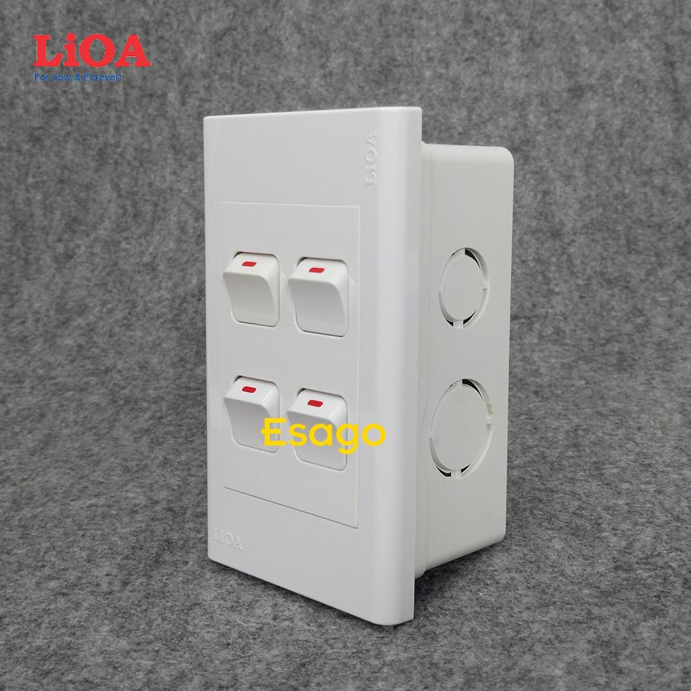 Combo 4 công tắc điện 1 chiều + mặt lỗ vuông LiOA - Lắp âm tường