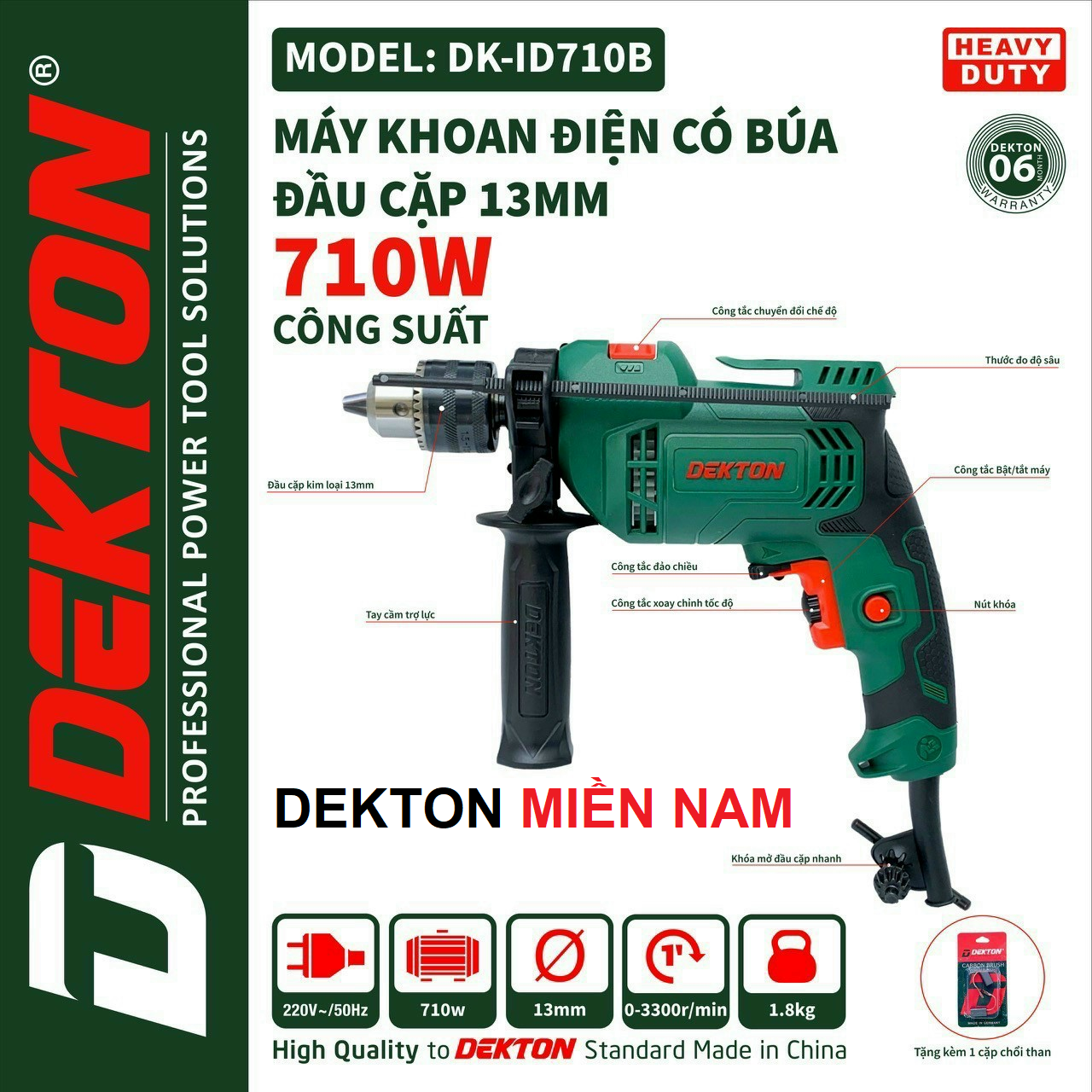 Máy khoan điện dekton đầu 13mm 710w dk-id710b / 710b đầu kim loại / có khoan búa
