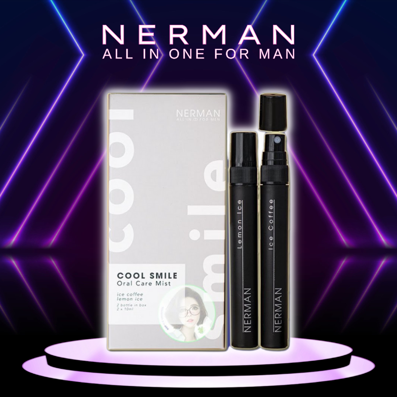 Xịt thơm miệng Nerman Cool Smile 2 hương vị cafe và chanh bạc hà, giữ hơi thở thơm mát đến 2h