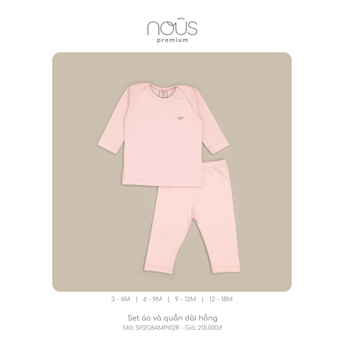 saigon Baby Set áo và quần Nous dài hồng cho Bé từ 3 tháng đến 18 tháng
