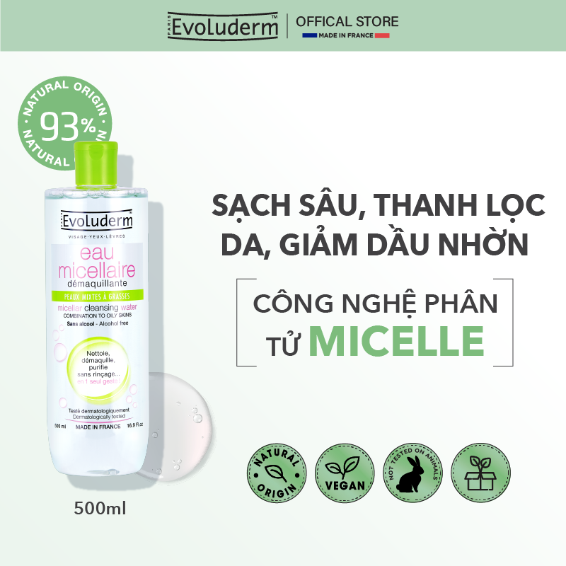 Nước Tẩy Trang Evoluderm dành cho da hỗn hợp và dầu mụn 500ml