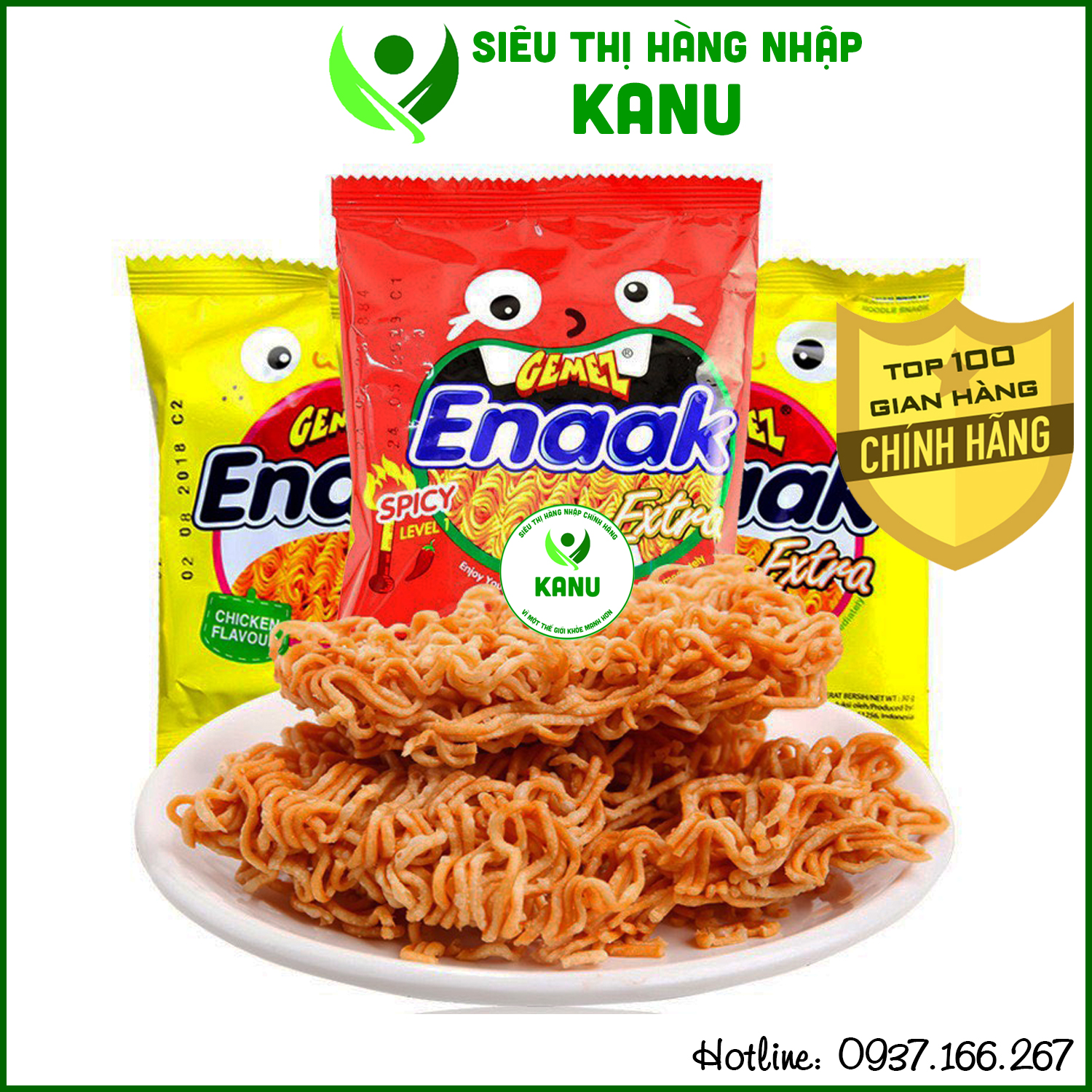 [Thùng 24 gói] Snack mì Enaak Extra Indonesia cho bé, mì tôm ăn sống, mì ăn liền