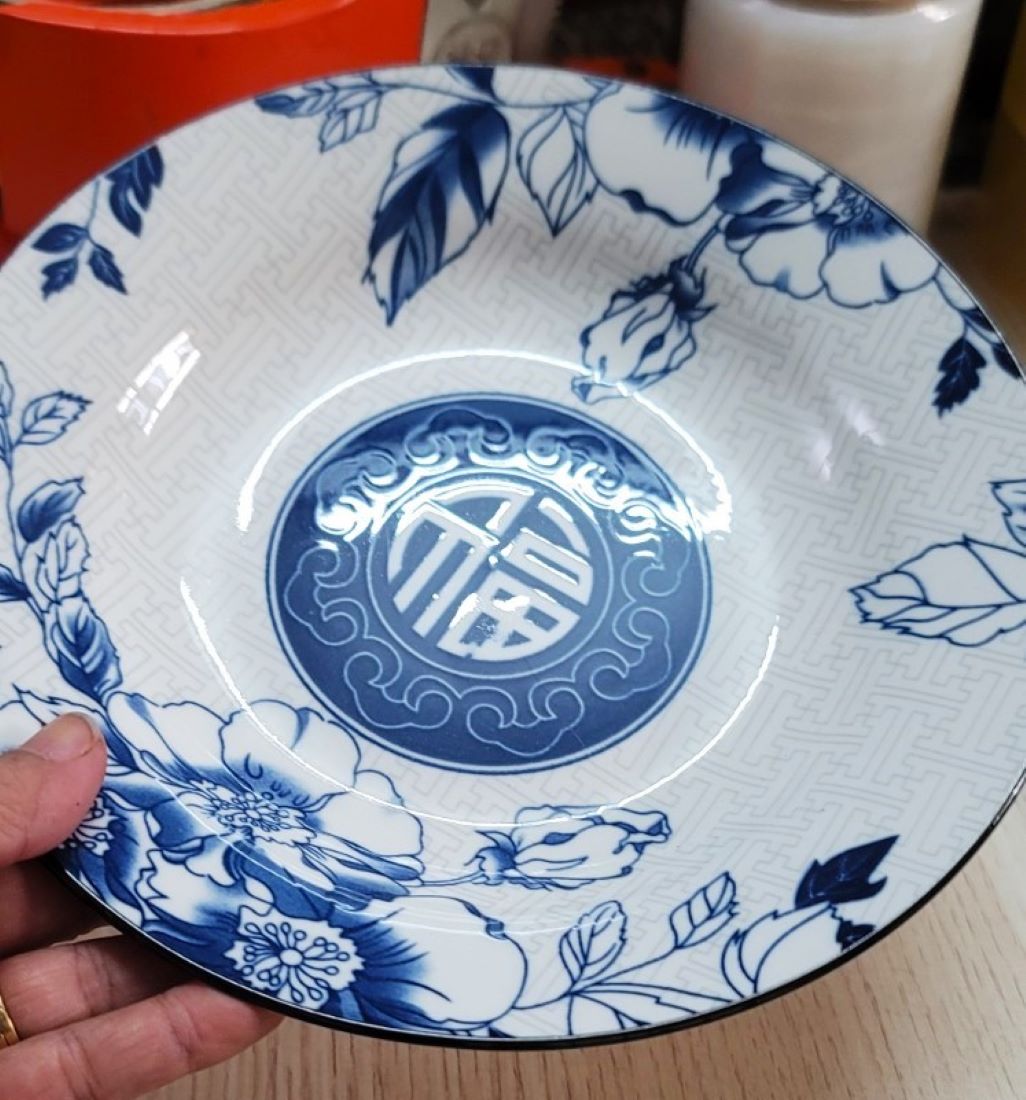 Dĩa tròn sâu gốm sứ họa tiết chữ phúc – size cỡ 8,9